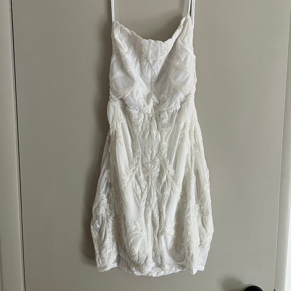 White Sequin Backless Mini Dress